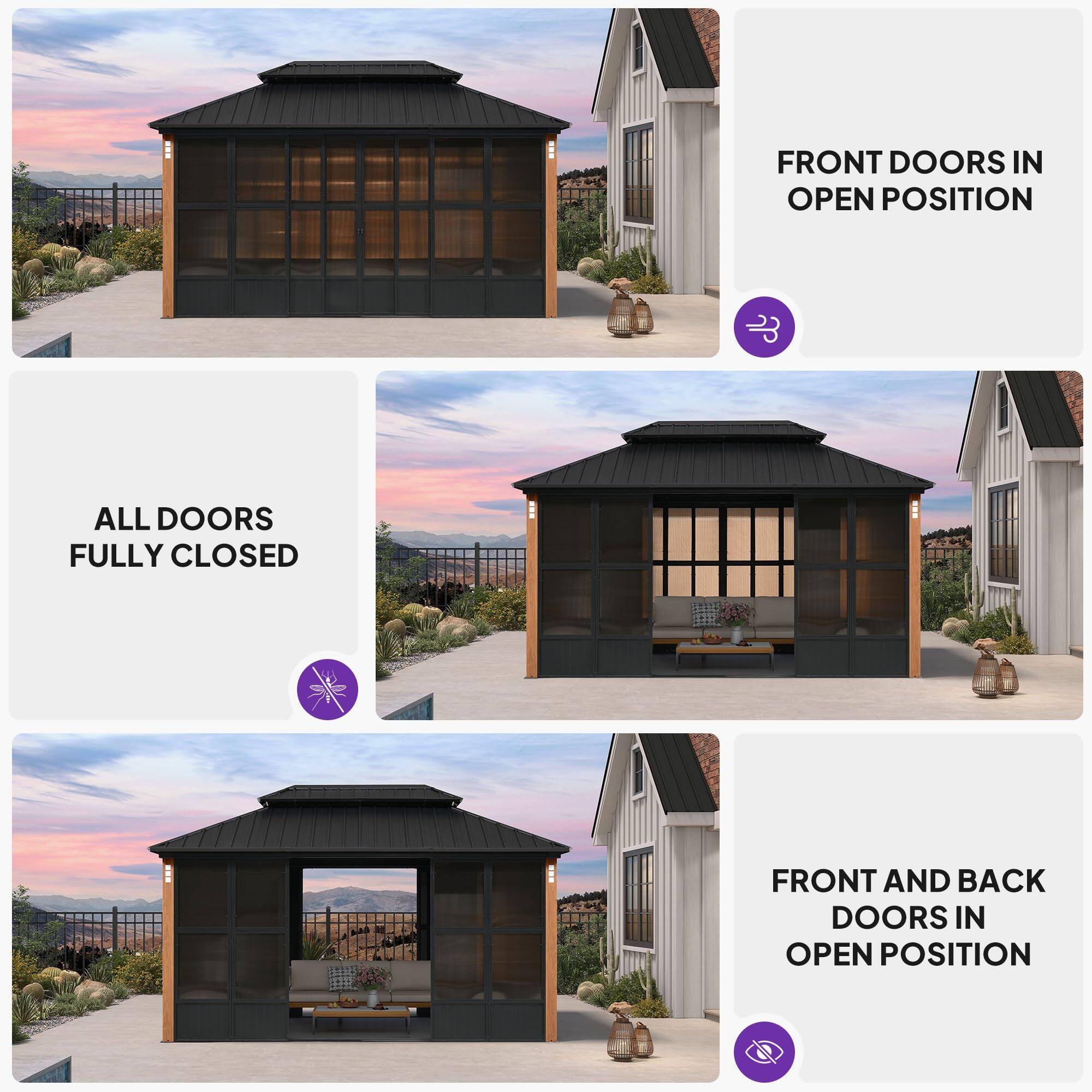 - FRONT DOORS IN OPEN POSITION
- ALL DOORS FULLY CLOSED
- FRONT AND BACK DOORS IN OPEN POSITION