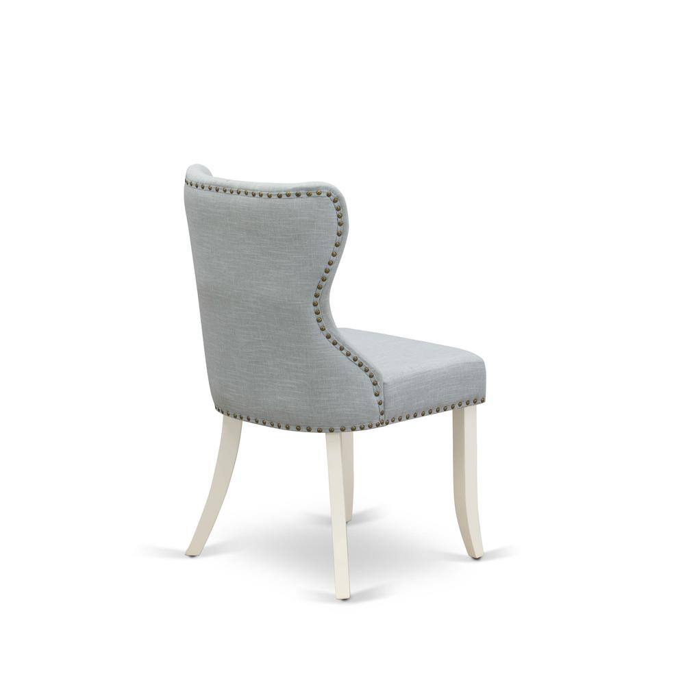 Alt View 3. East West Furniture - Set of 2 - Parson Chairs- Dining Room Chair Includes Linen White Solid Wood Structure with Baby Blue Linen Fabric Seat - White.