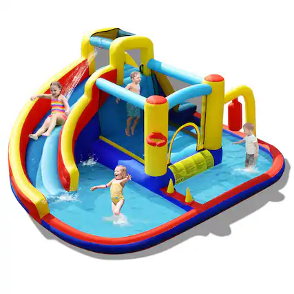 Front. Gymax - Gymax 7-in-1 Inflatable Water Slide Water Park Kids Bounce Castle Without Air Blower.