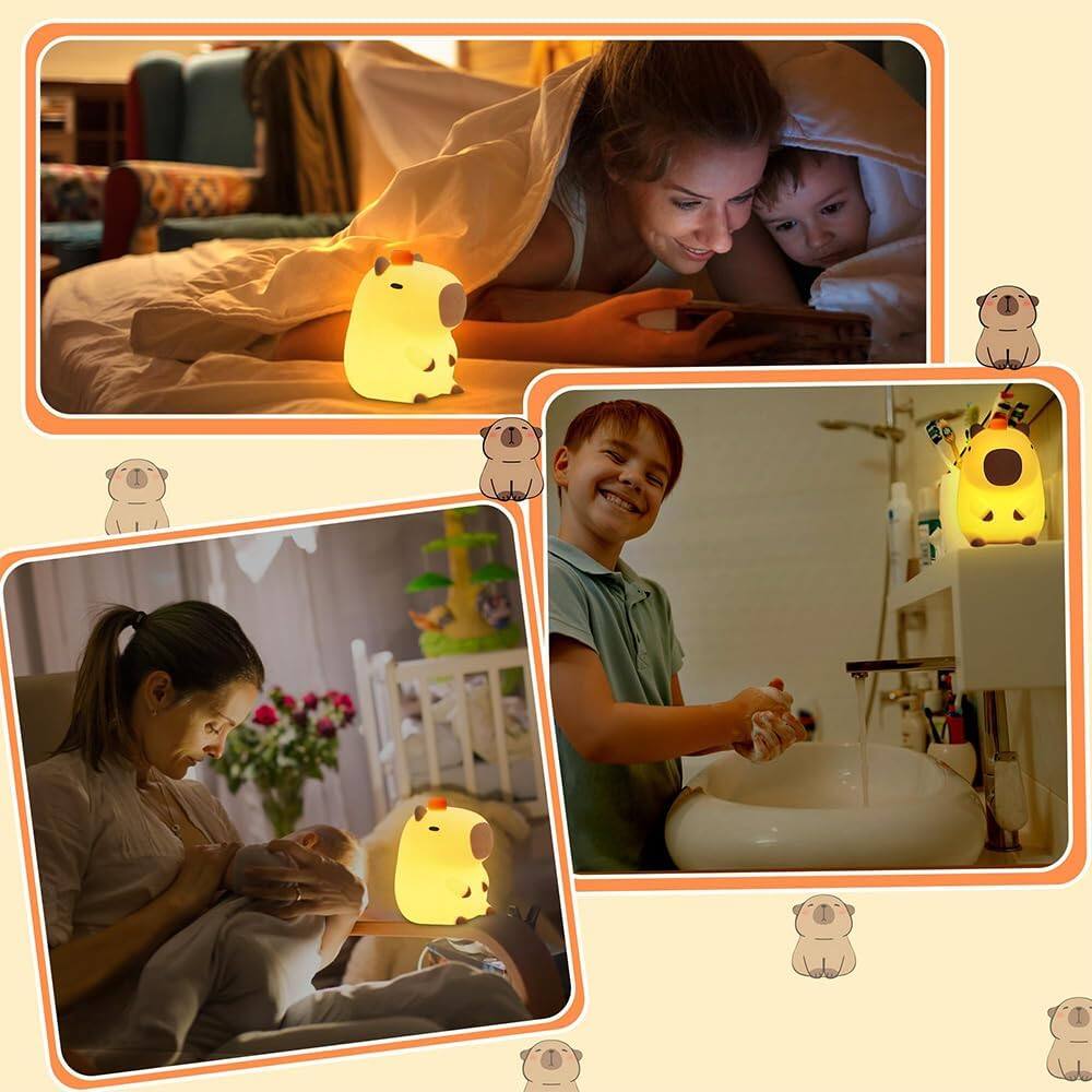 Alt View 2. YONWAY - Capybara Kids Night Light, Portable USB Rechargeable Animal Light Touch Control Light, Silicone Night Light.
