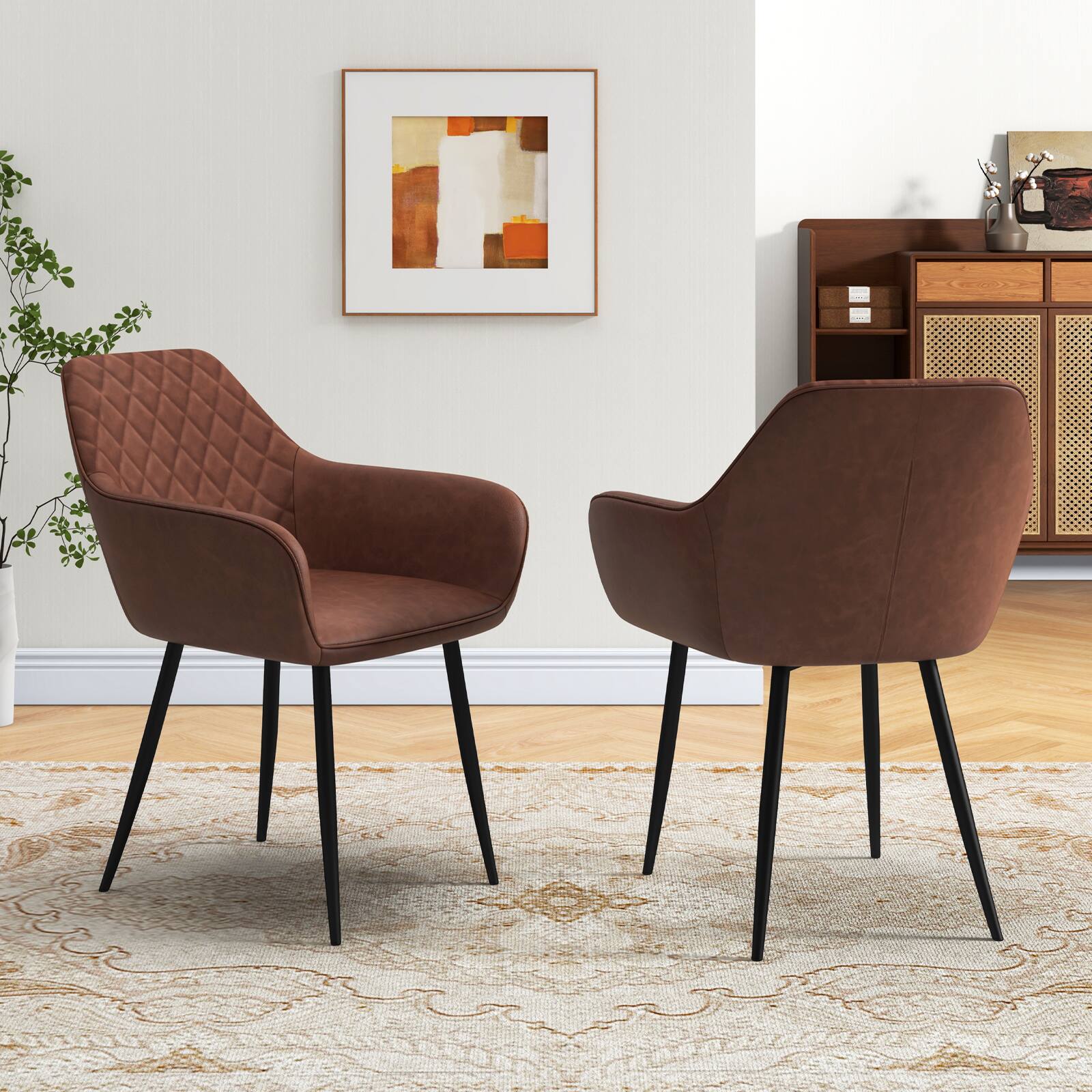Alt View 4. Gymax - Gymax Leisure Dining Chair Set of 4 Upholstered Accent Chairs w/ Curved Backrest Brown - Brown.