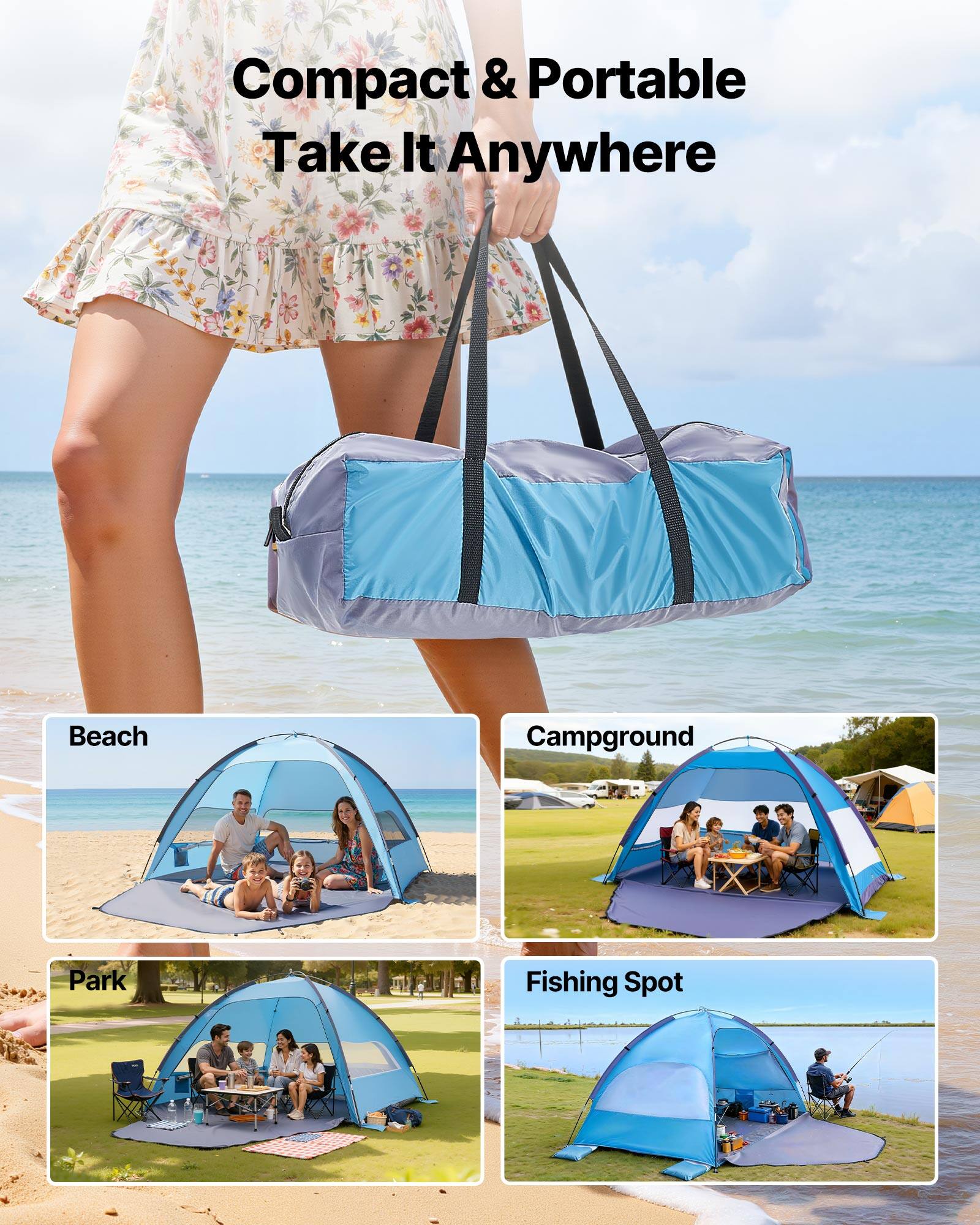 Compact & Portable  
Take It Anywhere  

Beach  
Campground  
Park  
Fishing Spot