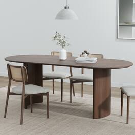 Lirago - 67" Oval Dining Table Solid Wood - Double Pedestal Kitchen Table Seats 6, Classic Dining Room Table for Home - Brown