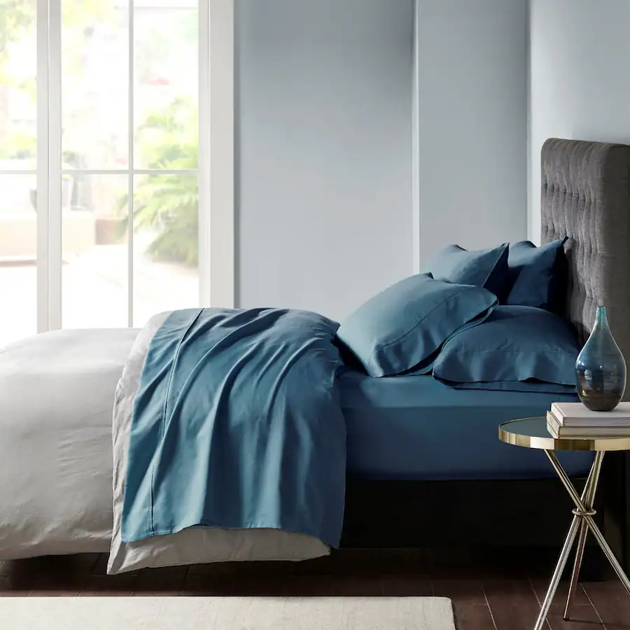 Textured Poly Thread Gracie Mills Elodie 800 Thread Count Sateen Sheet Set Teal 8100-02HPM ...