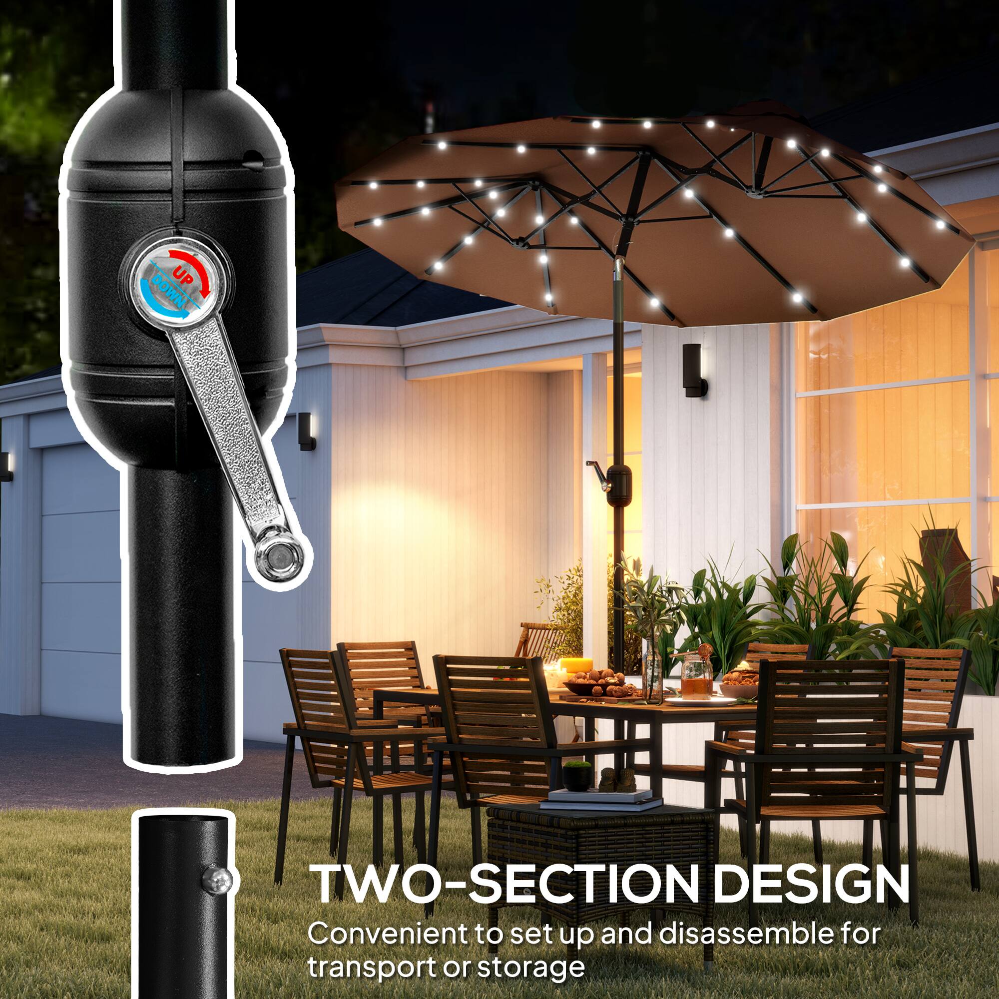 DOWN, UP,  
TWO-SECTION DESIGN  
Convenient to set up and disassemble for transport or storage