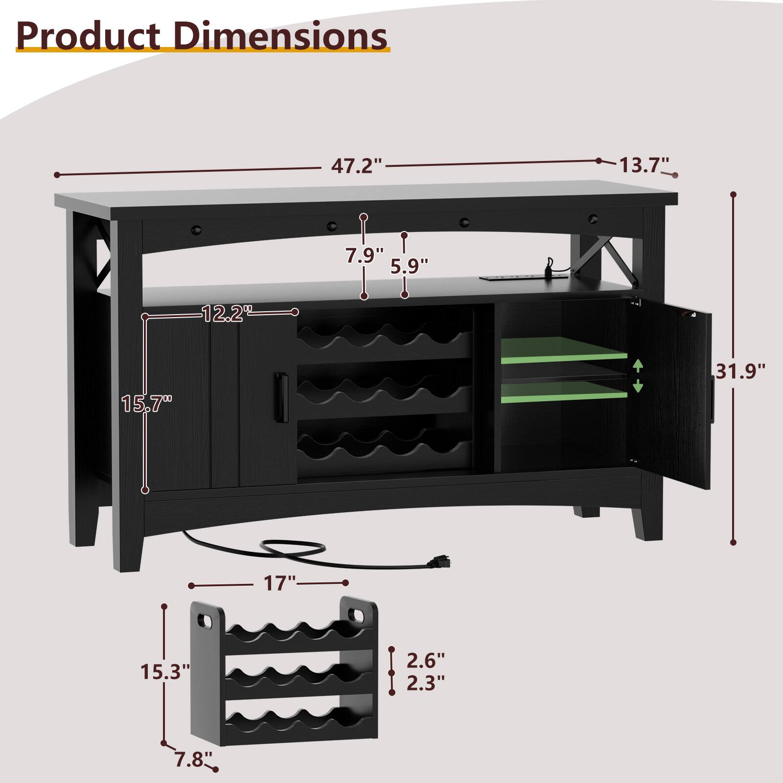 Product Dimensions: 47.2" x 13.7" x 7.9" x 5.9" x 12.2" x 15.7" x 31.9" x 17" x 15.3" x 2.6" x 2.3" x 7.8"