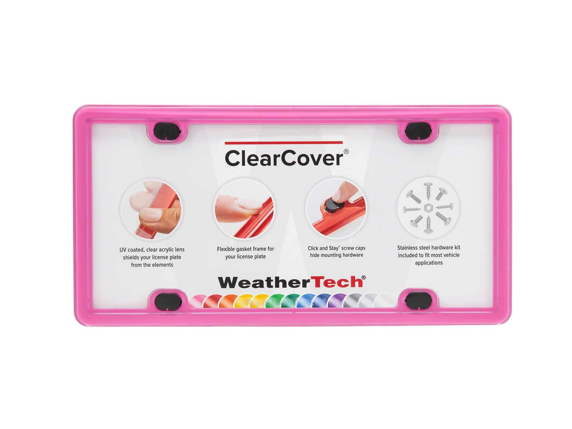 WeatherTech - ClearCover | License Plate Frame with Clear Cover Lens, Multi-Flex Gasket and Stainless Steel Hardware - Hot Pink