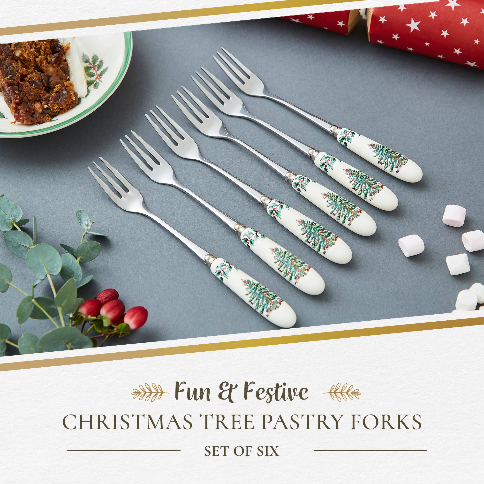 Fun & Festive CHRISTMAS TREE PASTRY FORKS  
SET OF SIX
