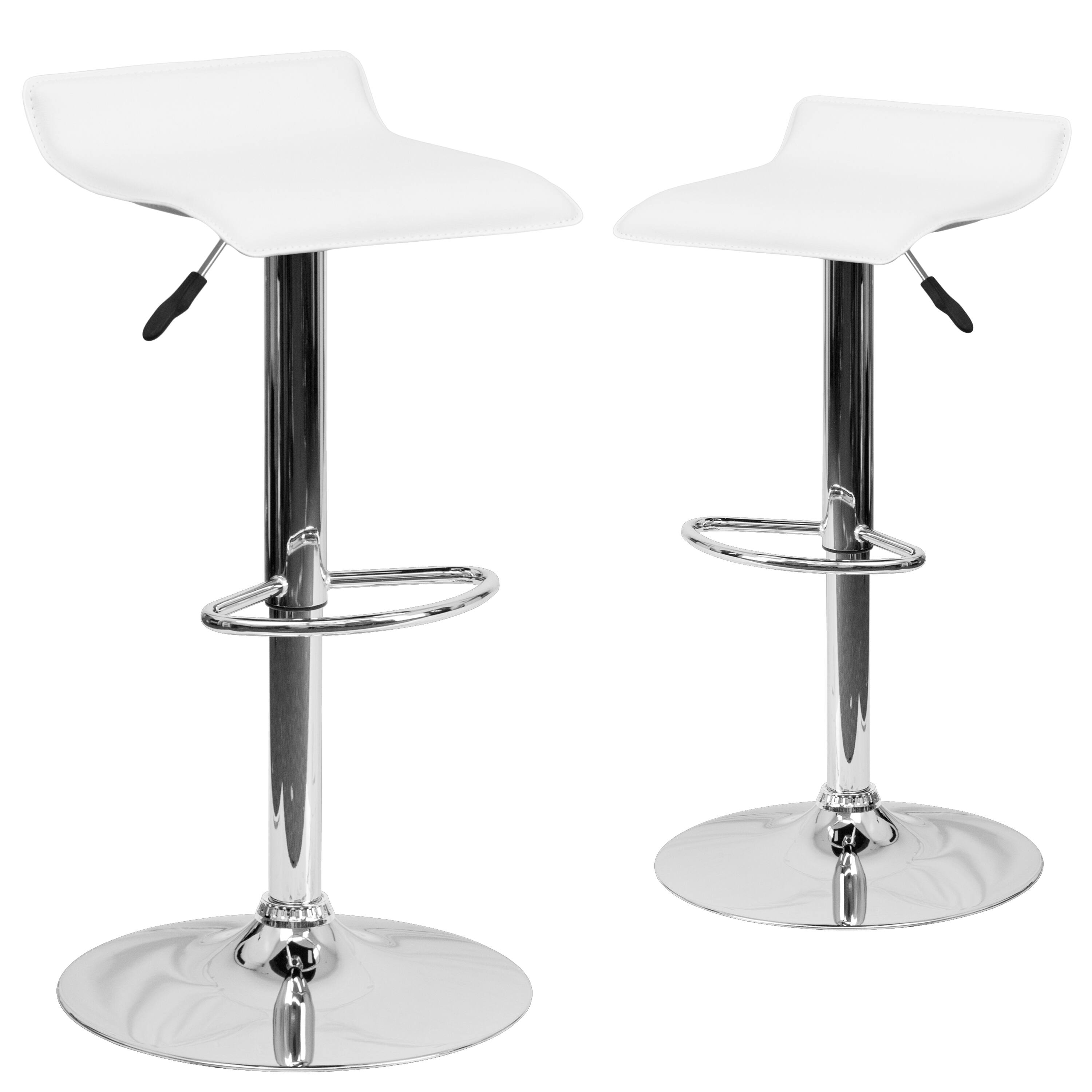 Alt View 1. Emma + Oliver - 2 Pack Contemporary Vinyl Adjustable Height Barstool with Solid Wave Seat and Chrome Base - White.