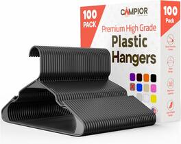 Campior - Plastic Hangers – 100-Pack, Heavy-Duty, Slim, Space-Saving, Non-Slip Notches, for Dresses, Suits, Jackets & More - Gray