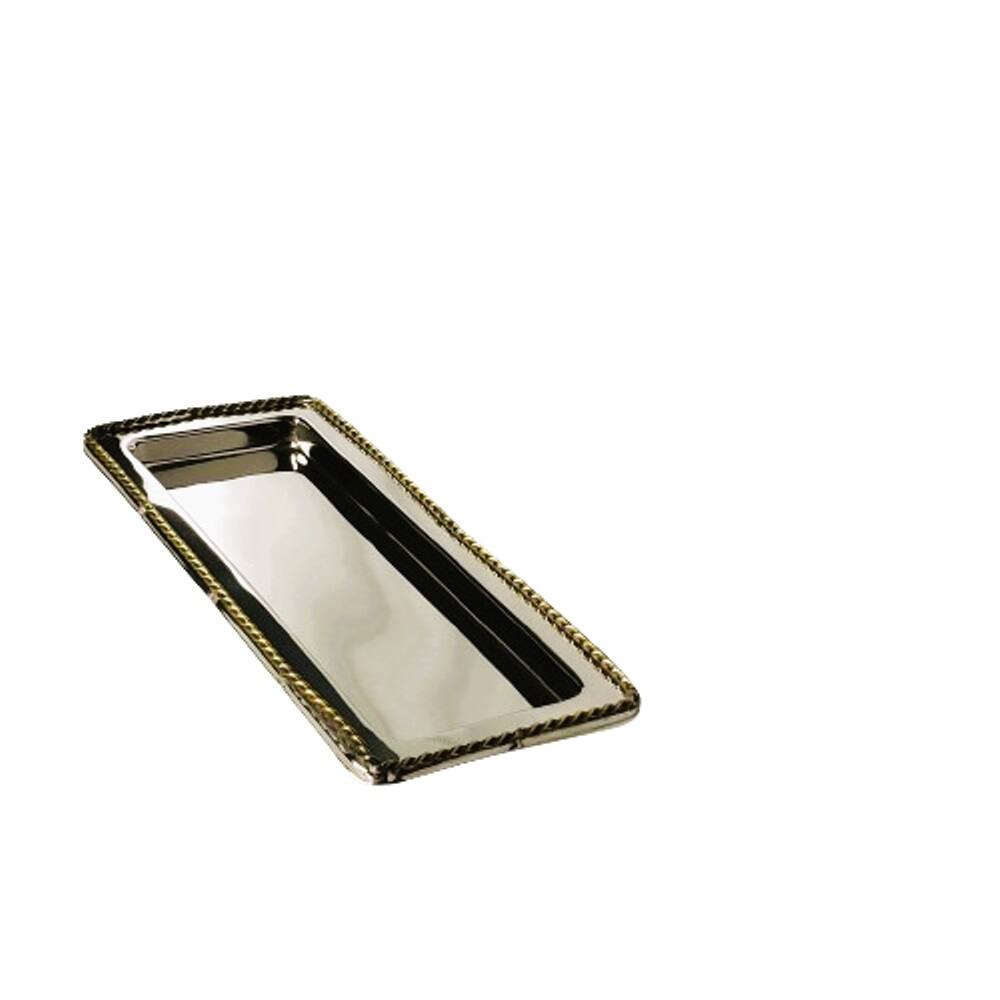 Left. Jiallo - Stainless Steel Silver Vanity tray 14 x 5.75", gold plated w/twisted border - silver.