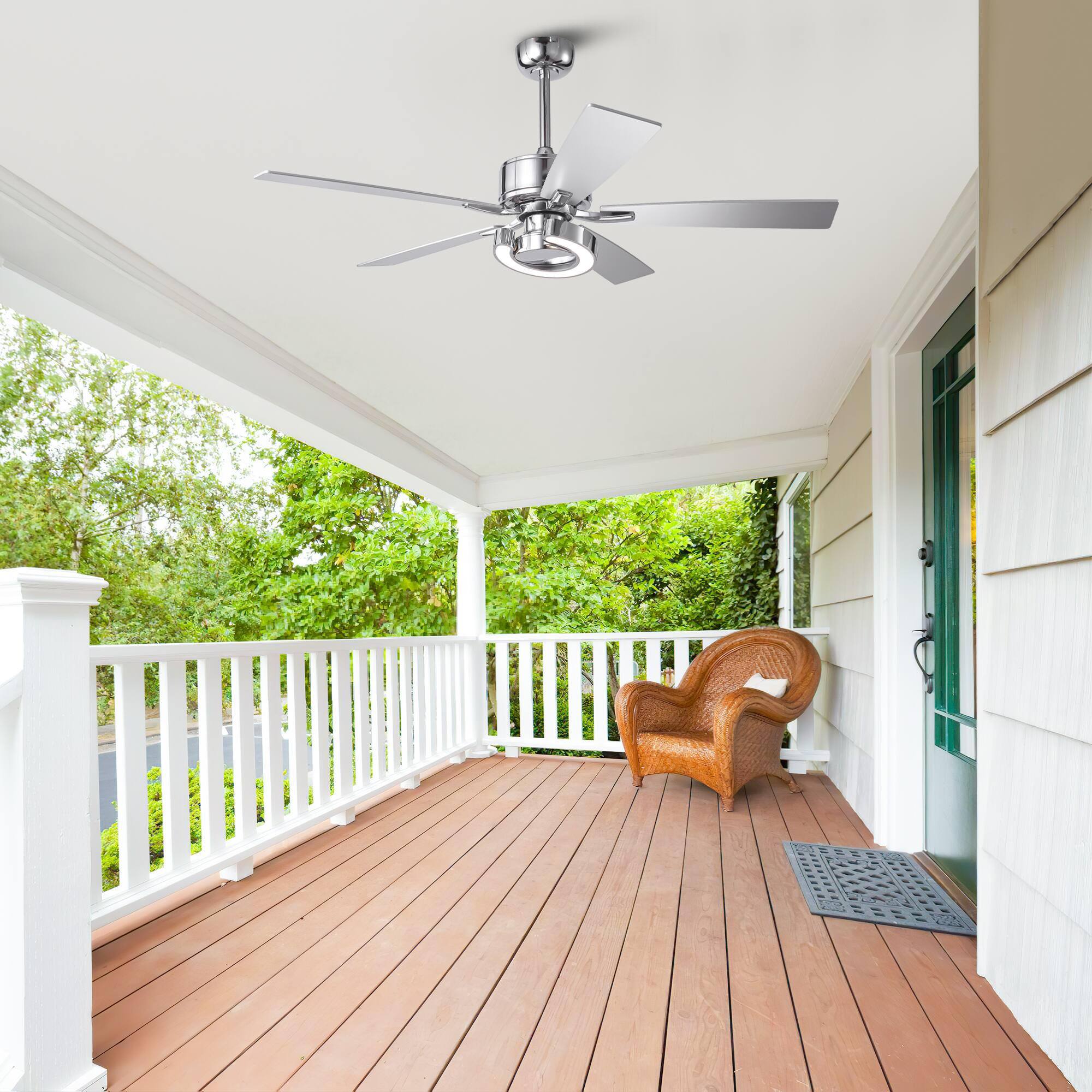 Alt View 2. Parrot Uncle - 52" Chrome Modern Dimmable LED Indoor Ceiling Fan with Light and Remote - Chrome.