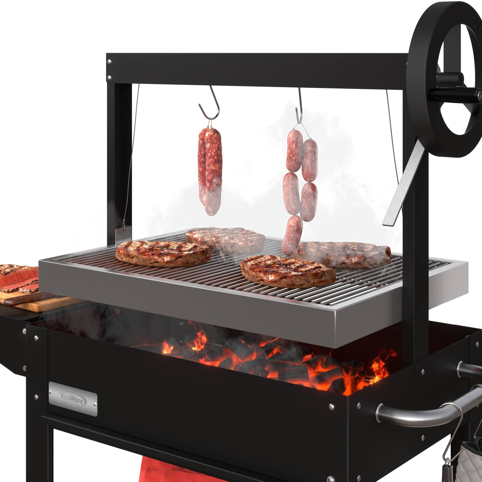 Alt View 1. Koolmore - 50 in. Argentine Charcoal Grill, Adjustable Grate Outdoor BBQ, in Black (KM-OG-A-45) - Black.