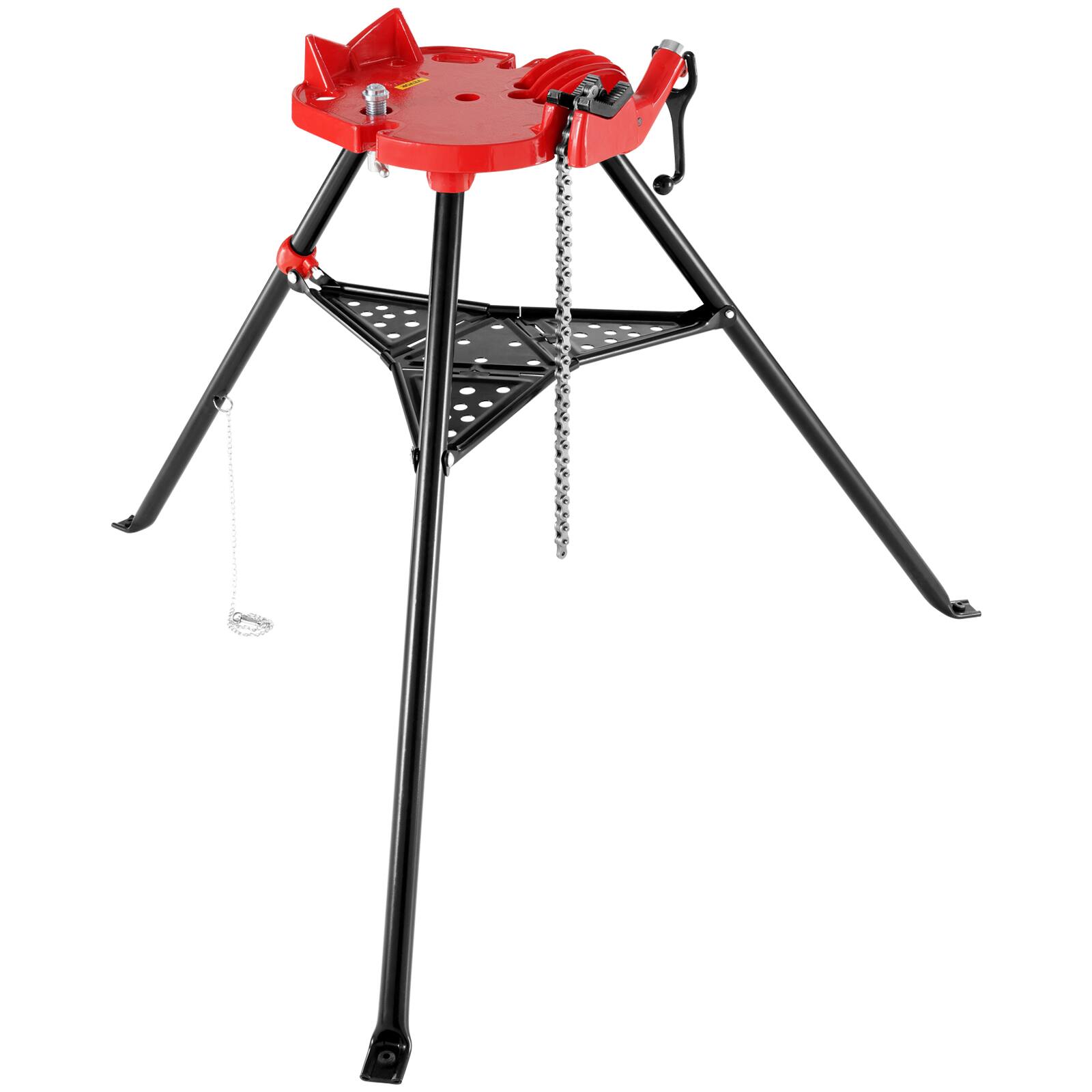 Alt View 5. VEVOR - 460-6 Tripod Pipe Chain Vise 1/8"-6" Capacity, Pipe Stand Portable Foldable Steel Legs, Pipe Stands with Tool Tray - Red;Black.