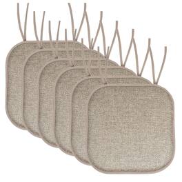 Sweet Home Collection - Cameron Memory Foam No Slip Back 16" x 16" Chair Pad Cushion with Ties, 6-Pack - Beige/Taupe