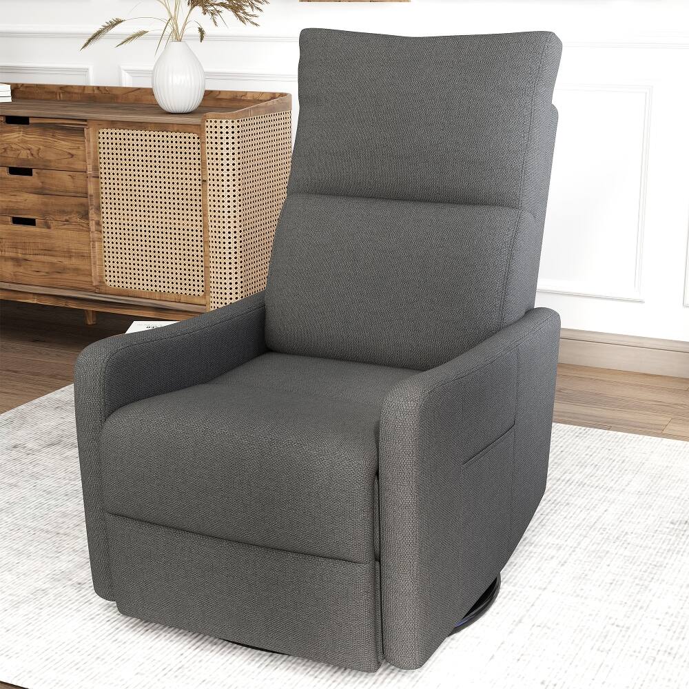 Alt View 7. Loheer - Loheer Power Swivel Recliner Chair Dark Gray Small Space Rocking Recliner Upholstered Glider Nursery Chair - Dark Gray.