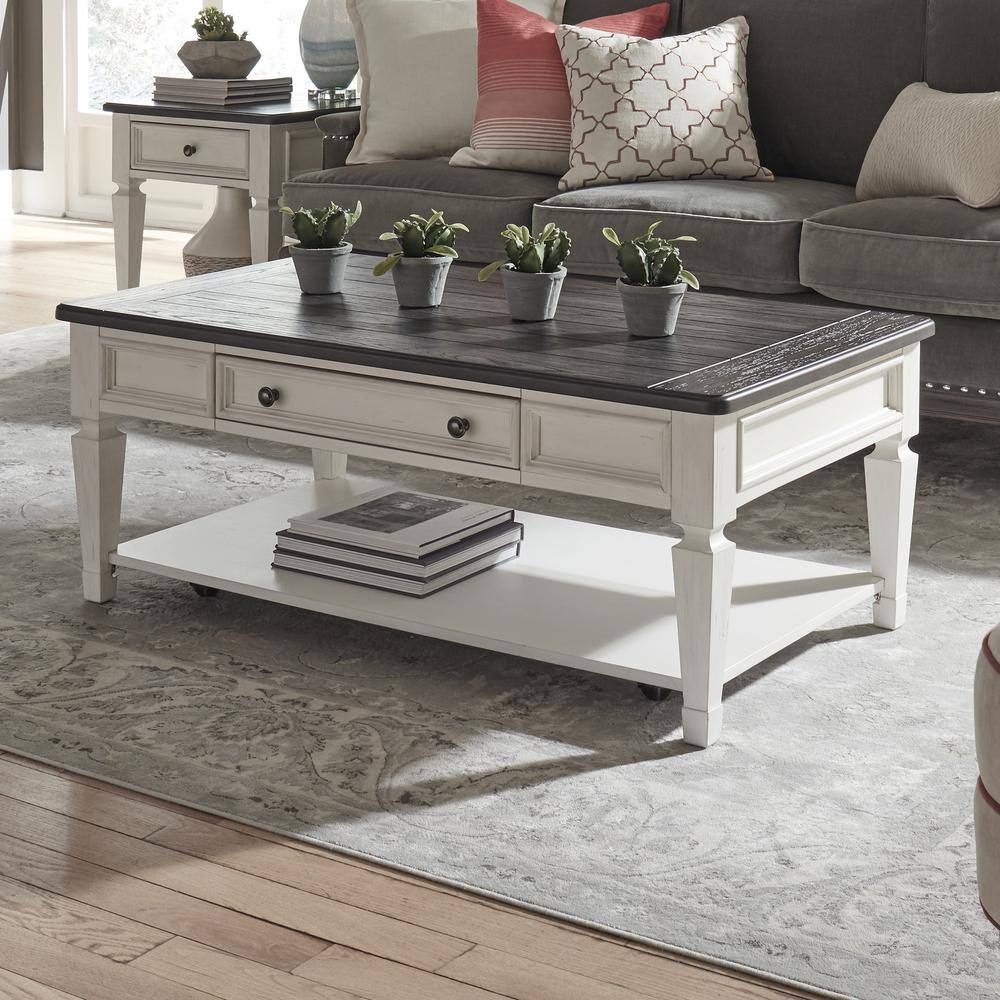 Alt View 4. Liberty Furniture Industries - Allyson Park Rectangular Cocktail Table in Wirebrushed White w/ Charcoal Top - White.
