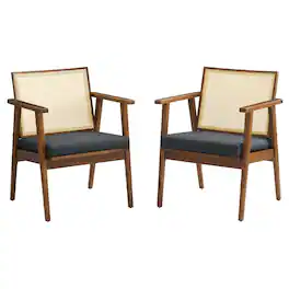 Thera Vegan Leather and Cane Accent Armchairs Set of 2 by Modway - Black