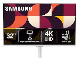 Samsung - The Movingstyle Essential 32" 4K UHD Smart Monitor, Built-in Speakers, Smart TV Apps with Adjustable Rolling Stand - White