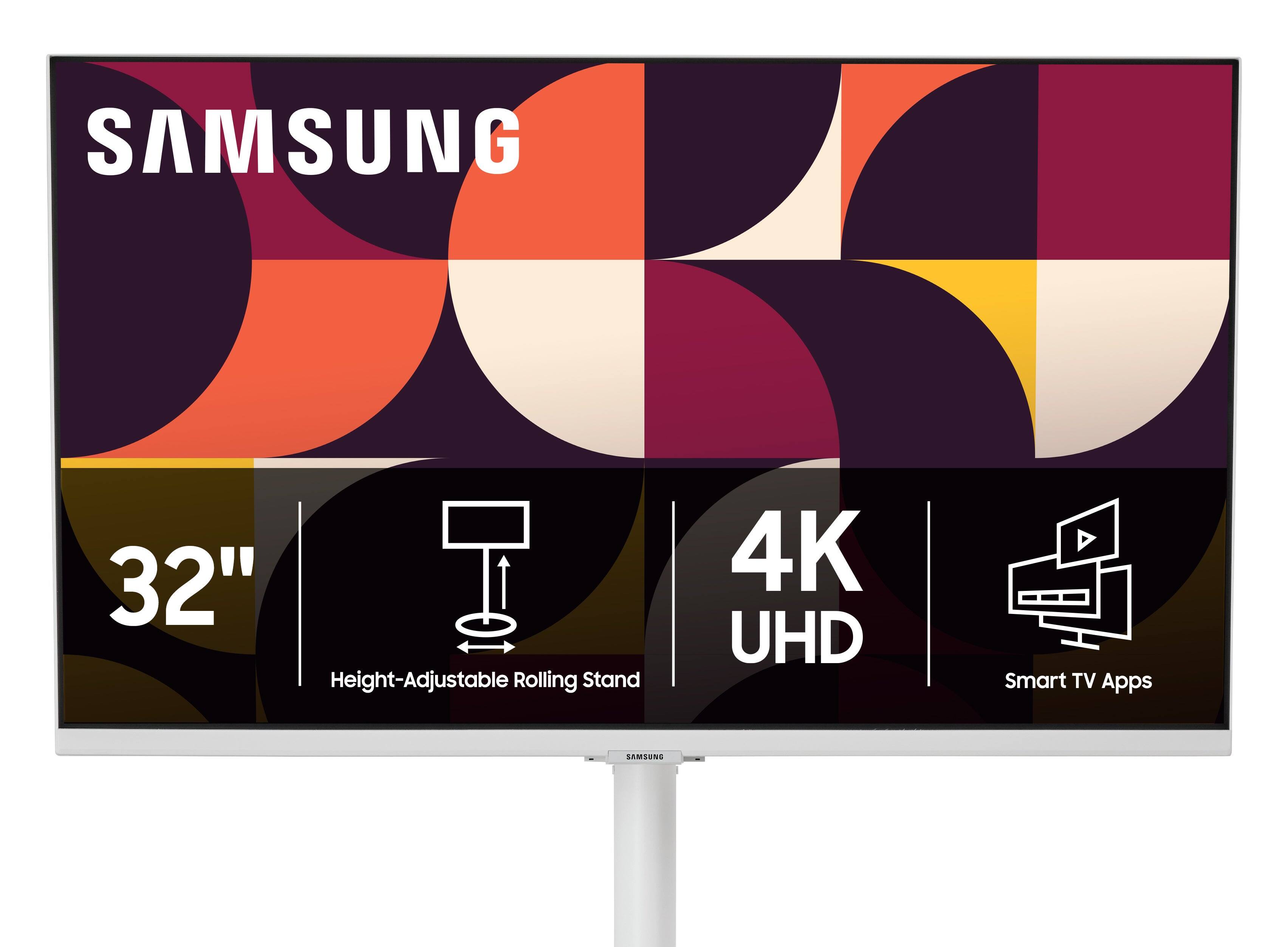 SAMSUNG  
32" Height-Adjustable Rolling Stand  
4K UHD  
Smart TV Apps