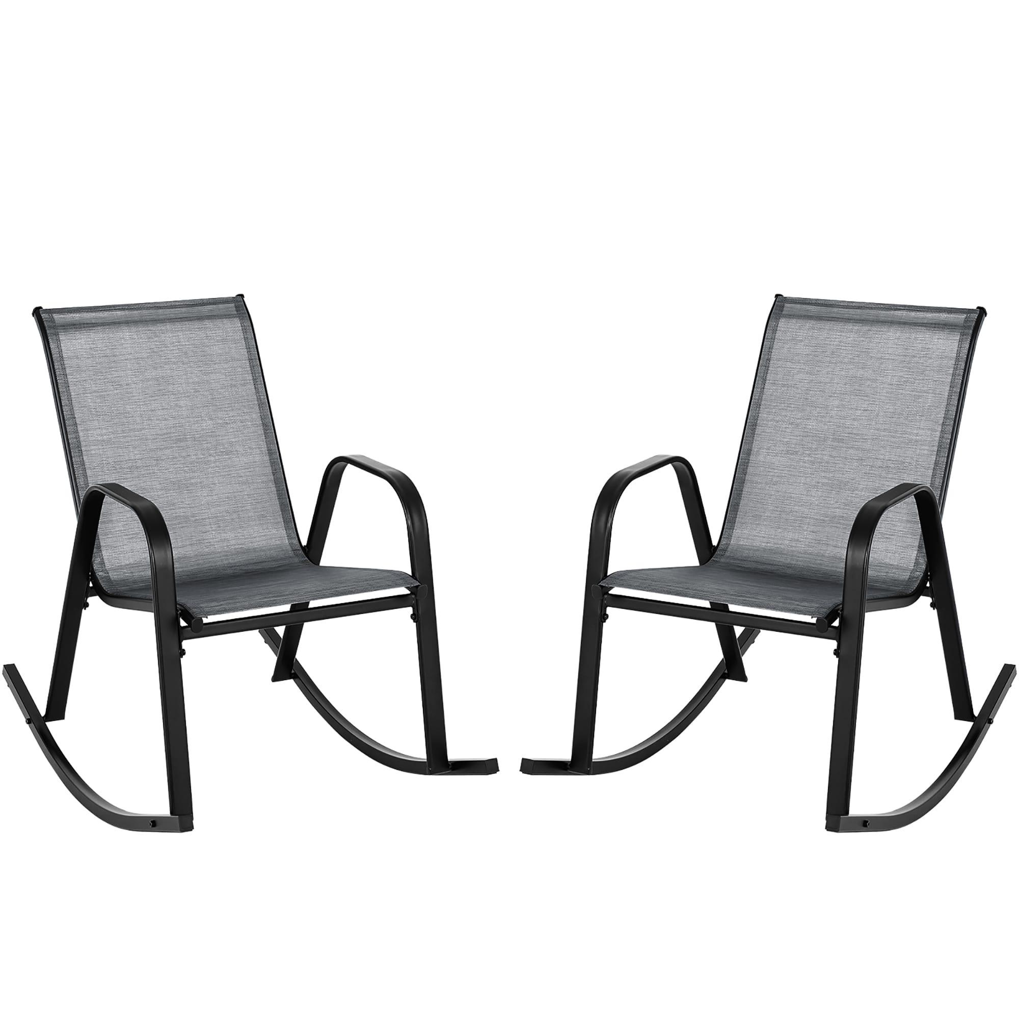 Gymax - 2pcs Patio Rocking Chair Heavy-Duty Metal Rocker Outdoor Anti-Slip - Gray