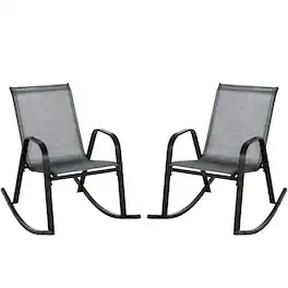Gymax - 2pcs Patio Rocking Chair Heavy-Duty Metal Rocker Outdoor Anti-Slip - Gray