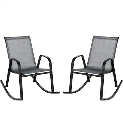 Front. Gymax - Gymax 2pcs Patio Rocking Chair Heavy-Duty Metal Rocker Outdoor Anti-Slip Gray - Gray.