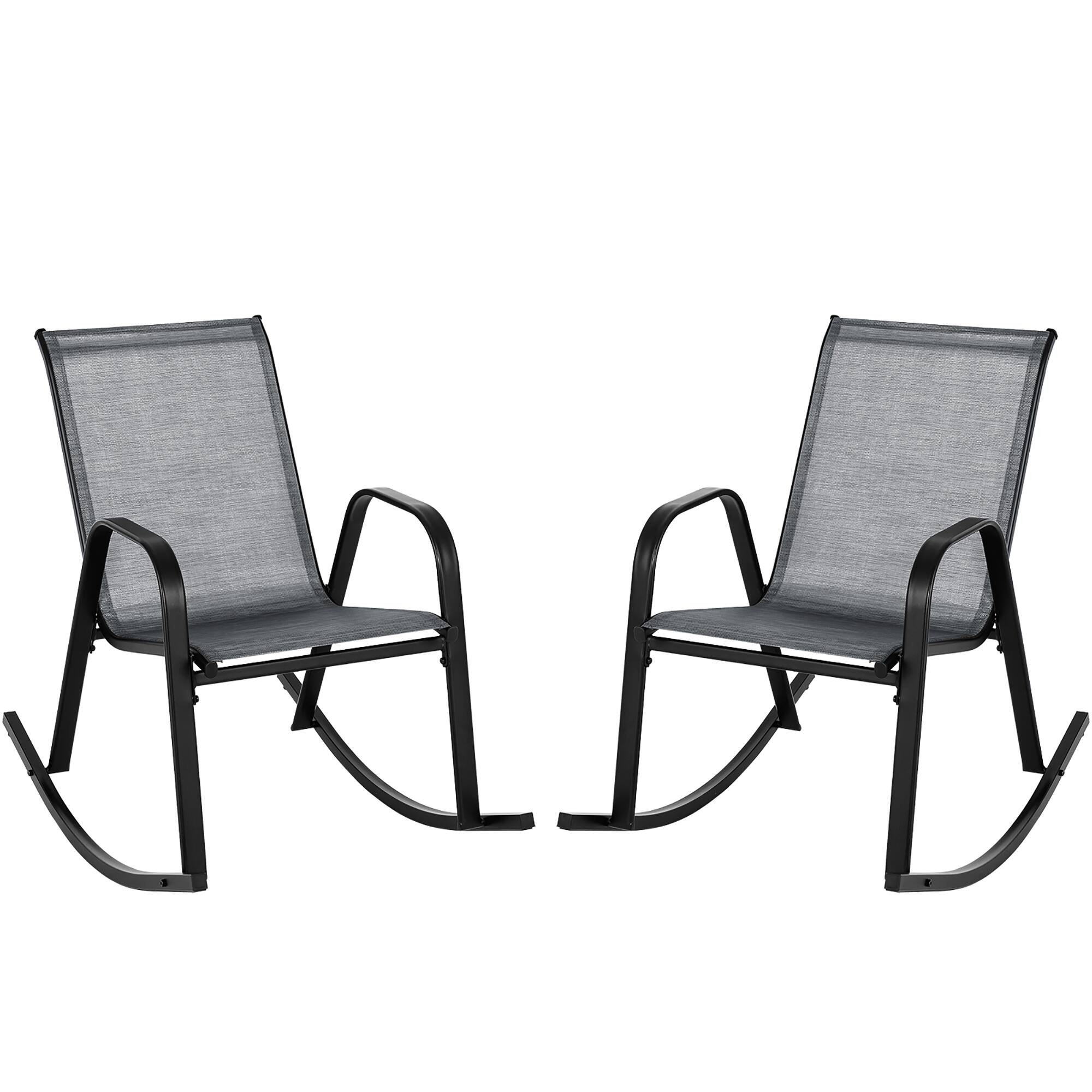 Front. Gymax - Gymax 2pcs Patio Rocking Chair Heavy-Duty Metal Rocker Outdoor Anti-Slip Gray - Gray.