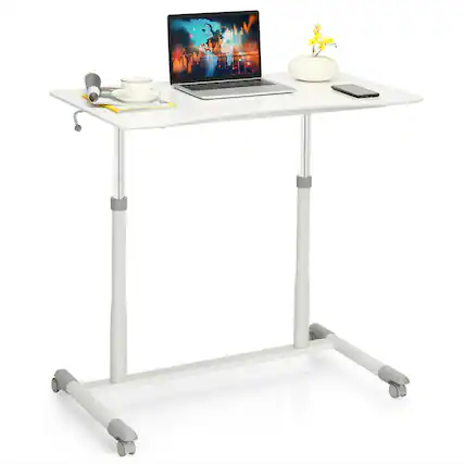 Front. Costway - Costway Height Adjustable Computer Desk Sit to Stand Rolling Notebook Table Portable - White.