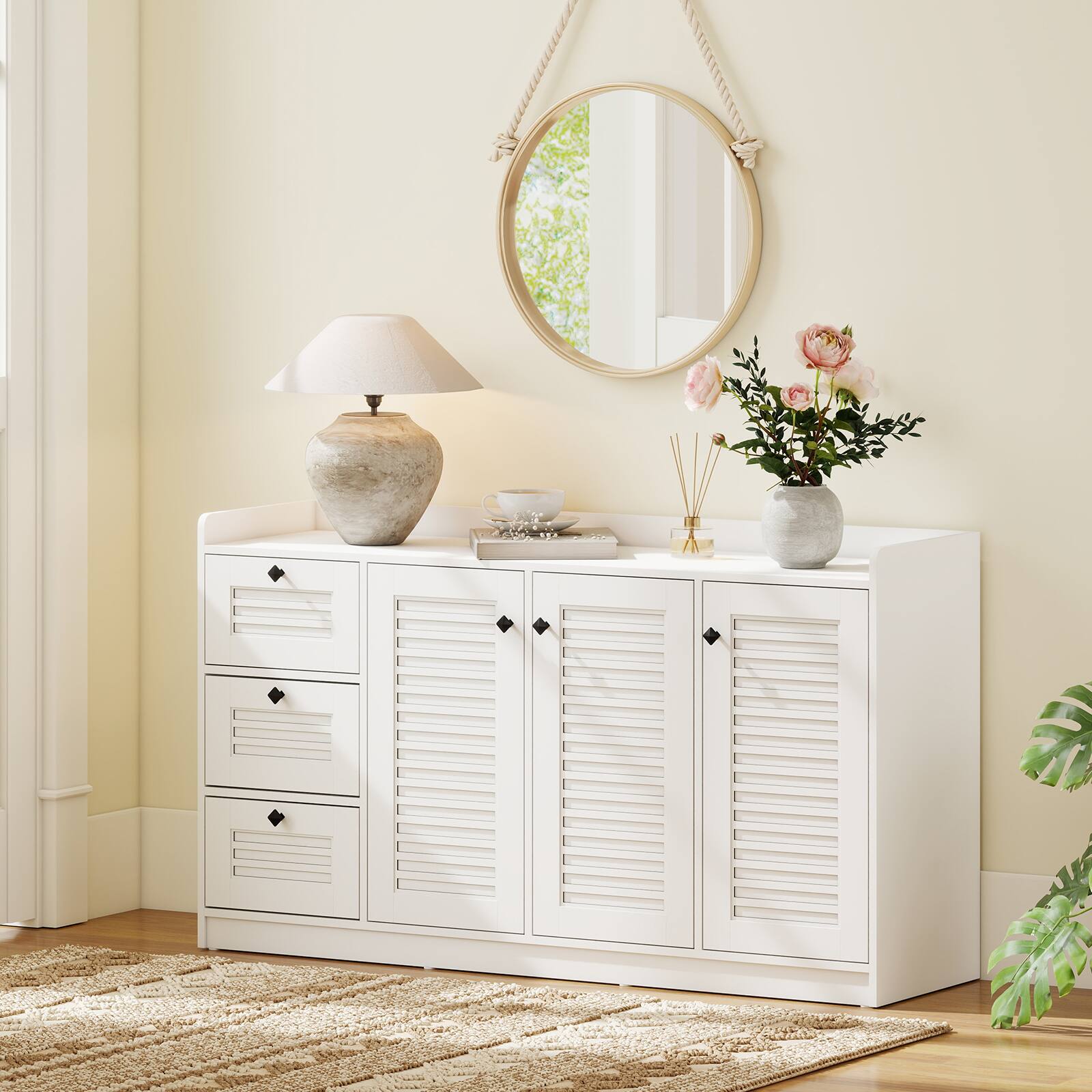 Alt View 4. Gymax - Gymax 63'' Buffet Cabinet w/ Storage 3 Doors & 3 Drawers Anti-Tipping Kits - White.