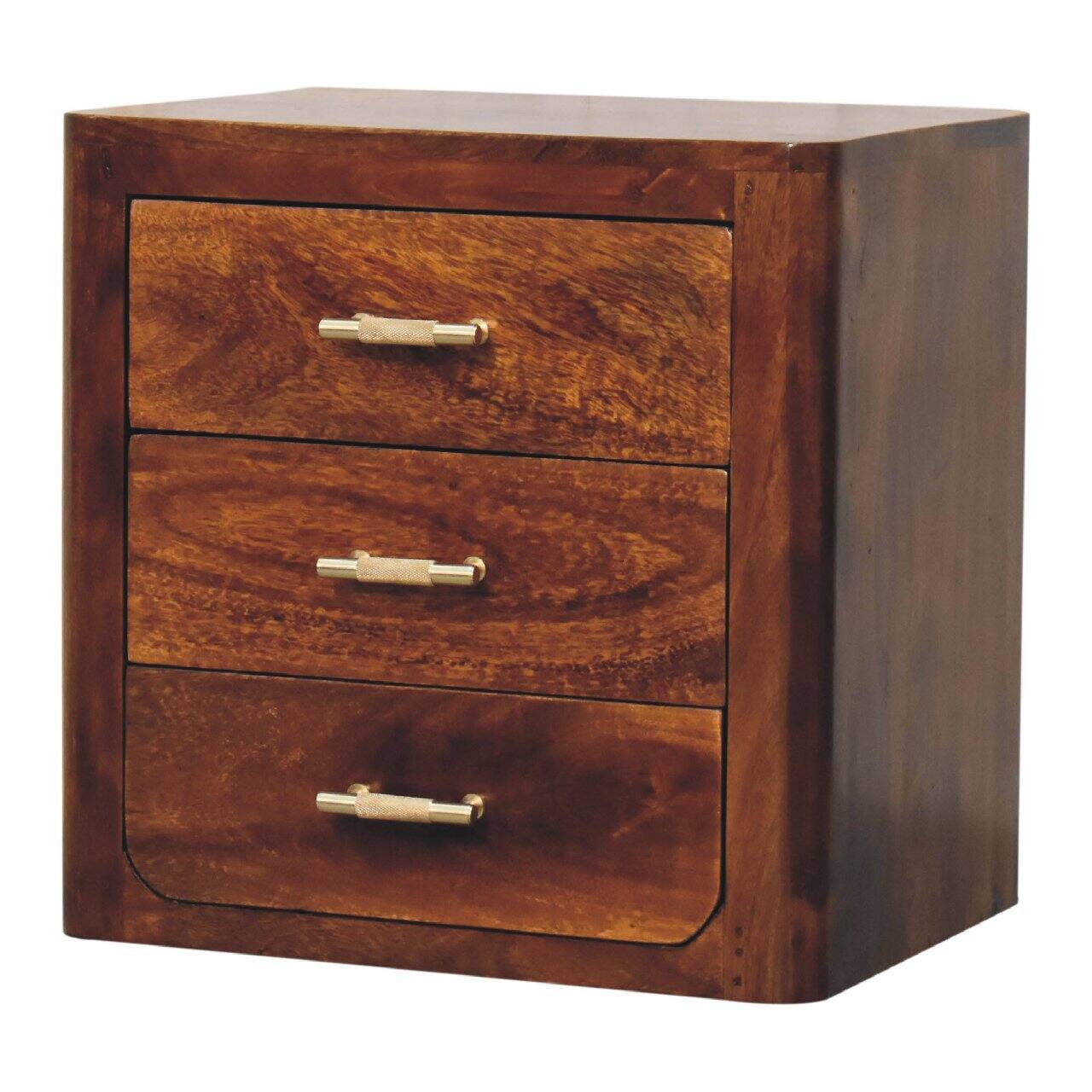 Back. Artisan Furniture - Artisan Furniture Solid Wood Luca Nightstand, 3 Drawers, Brown - Brown.