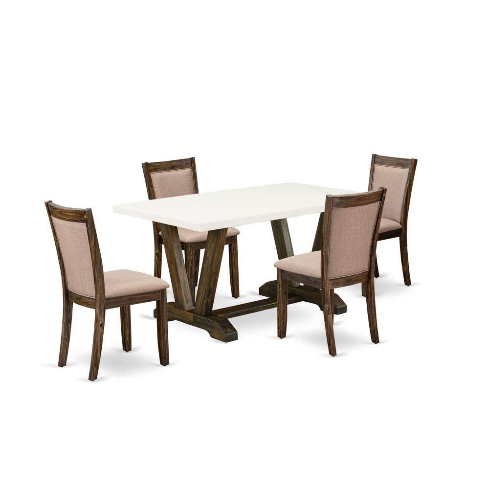 Alt View 4. East West Furniture - V726MZ716-5 5 Pc Modern Dining Table Set - A Dining Table with Trestle Base and 4 Dining Room Chairs - Distressed - Multi-Color.