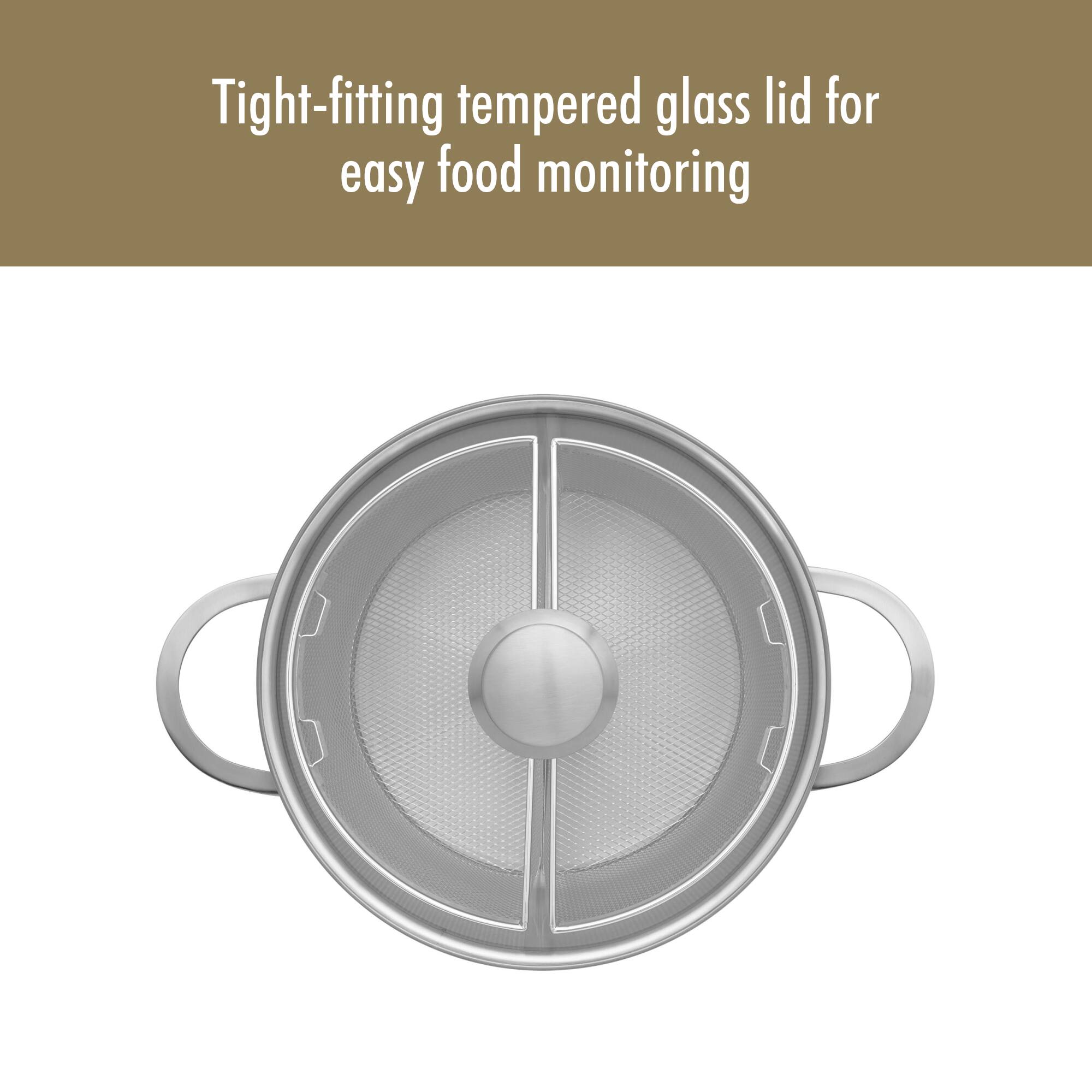 Tight-fitting tempered glass lid for easy food monitoring