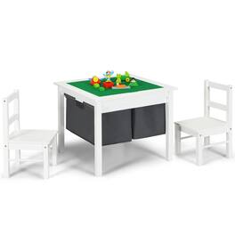 Costway - 2-in-1 Kids Activity Table & 2 Chairs Set w/Storage Building Block Table - White
