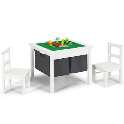 Front. Costway - Costway 2-in-1 Kids Activity Table & 2 Chairs Set w/Storage Building Block Table - White.