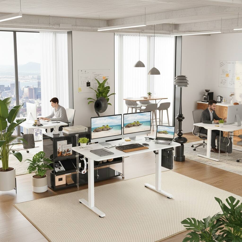 Alt View 4. Forest'nSky - Electric Standing Desk, Adjustable Height Sit Stand Desk with Splice Board for Home Office, White - White.