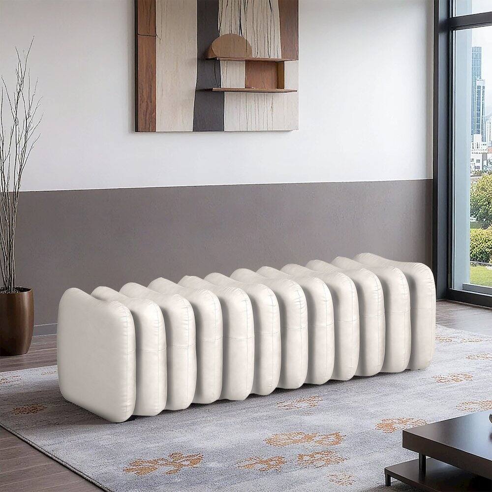 Alt View 1. Meridian Furniture - Atticus Cream Vegan Leather Bench - Beige.