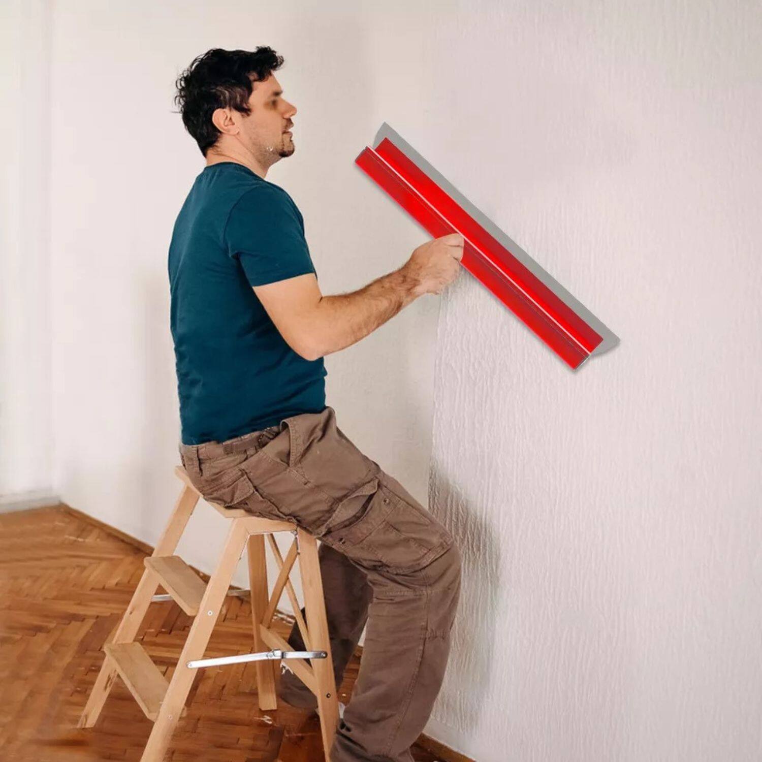 Angle. Stock Preferred - 32" Drywall Skimming Blade - Silver/Red.