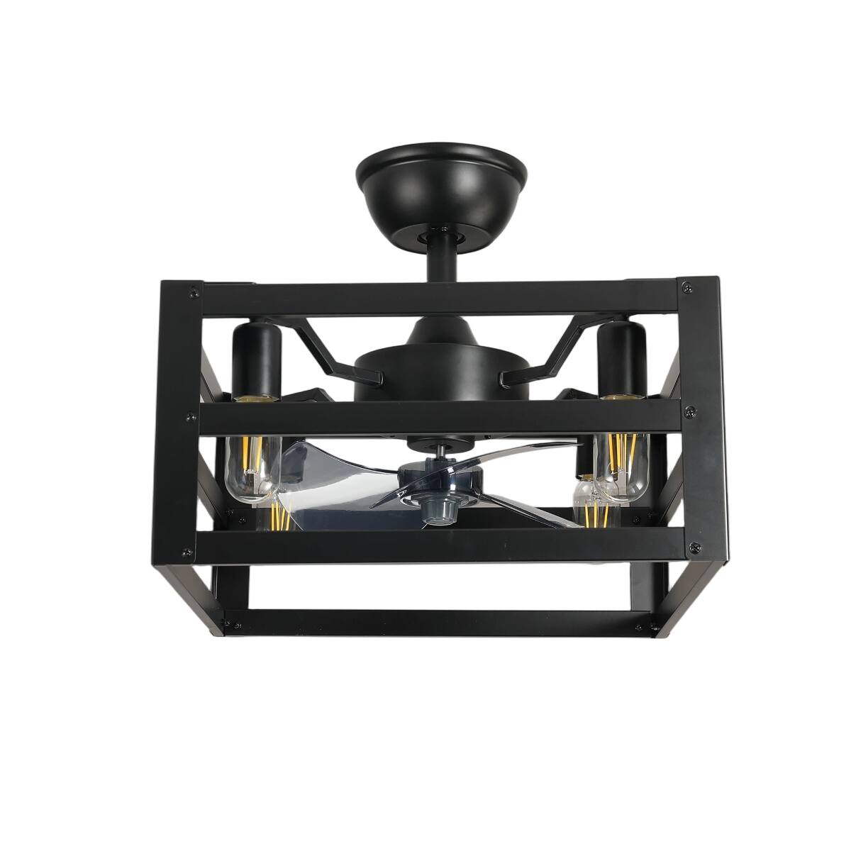 Back. Loheer - Loheer Black Square Chandelier, Four Light Modern Metal Pendant for Living Room, Dining Room or Kitchen.