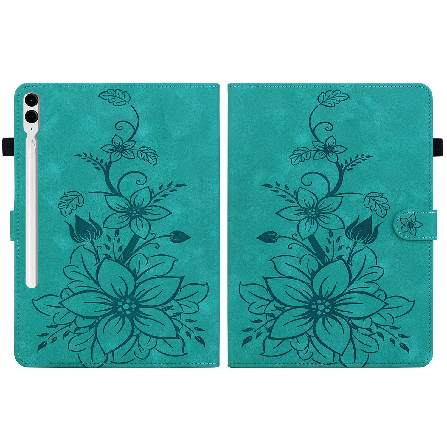 Alt View 2. Dteck - Case for Samsung Galaxy Tab S9+/S9 Plus 12.4" 2023 (SM-X810),Embossed Pattern PU Leather Flip Card Holder Stand Cover - Green.