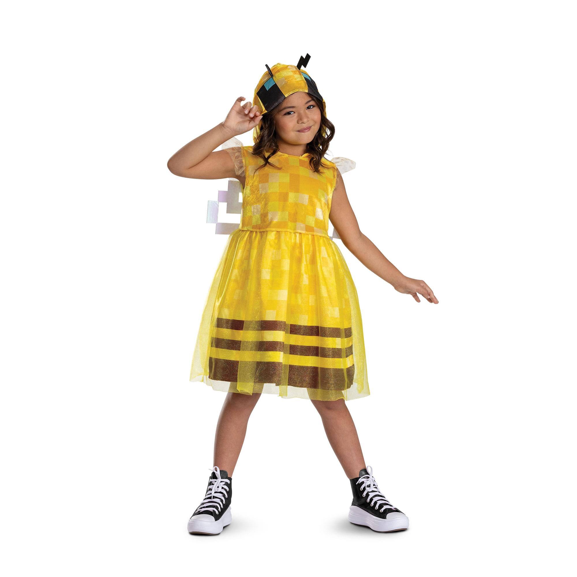 Front. Disguise - Minecraft Bee Girl Hooded Child Costume Dress | Small 4-6x - Multi-Colored.