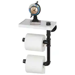 Oumilen - Industrial Pipe Double Toilet Paper Holder with Whitewashed Shelf – Wall Mounted 2-Roll Tissue Rack