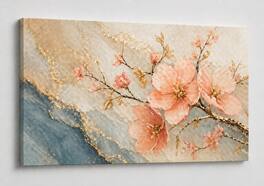FC Design - Large Canvas 24x36" Elegant Floral Peach Gold Marble Art Painting Home Wall Décor - MultiColor