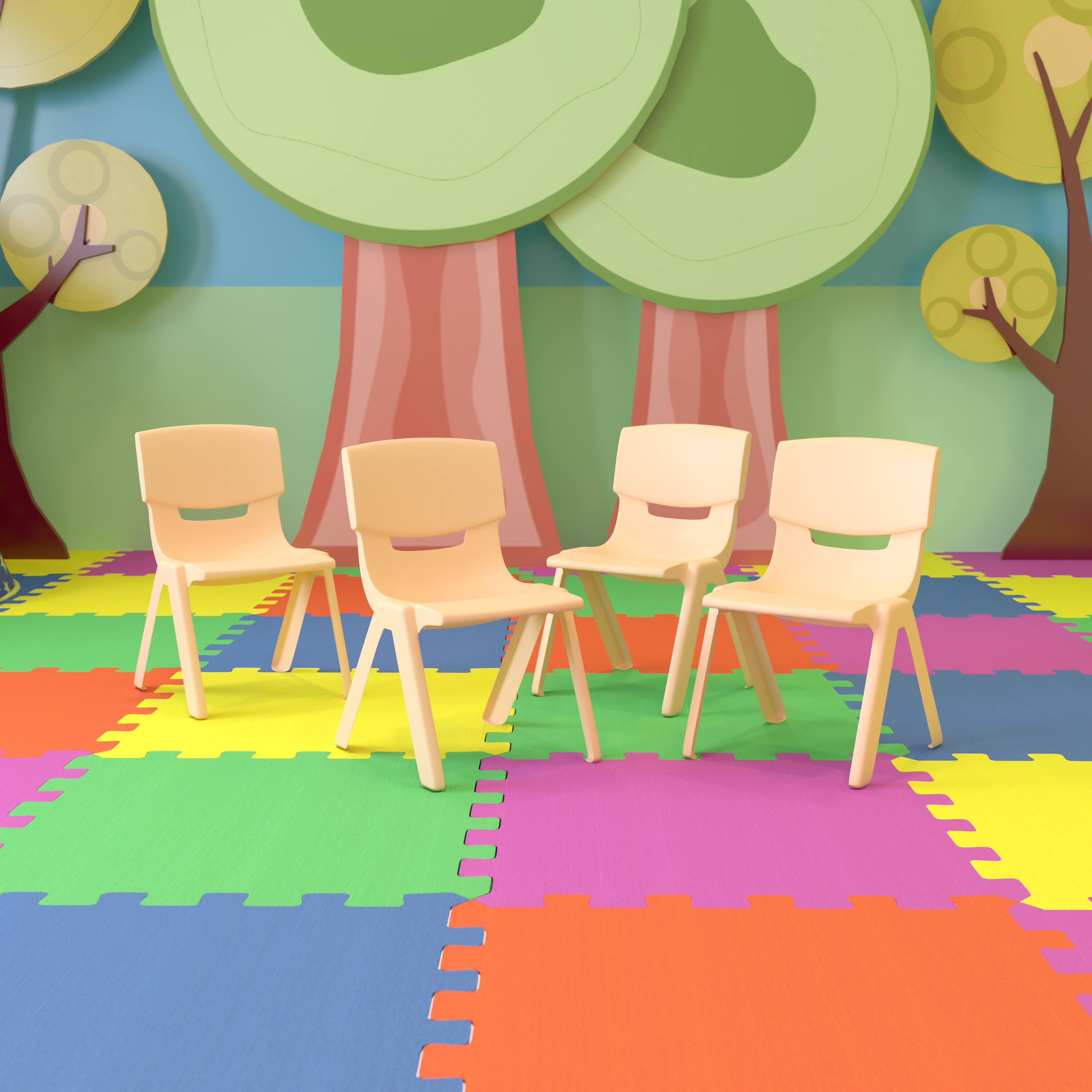 Alt View 2. Emma + Oliver - 4 Pack Plastic Stackable K-2 School Chair with 13.25"H Seat - Natural.