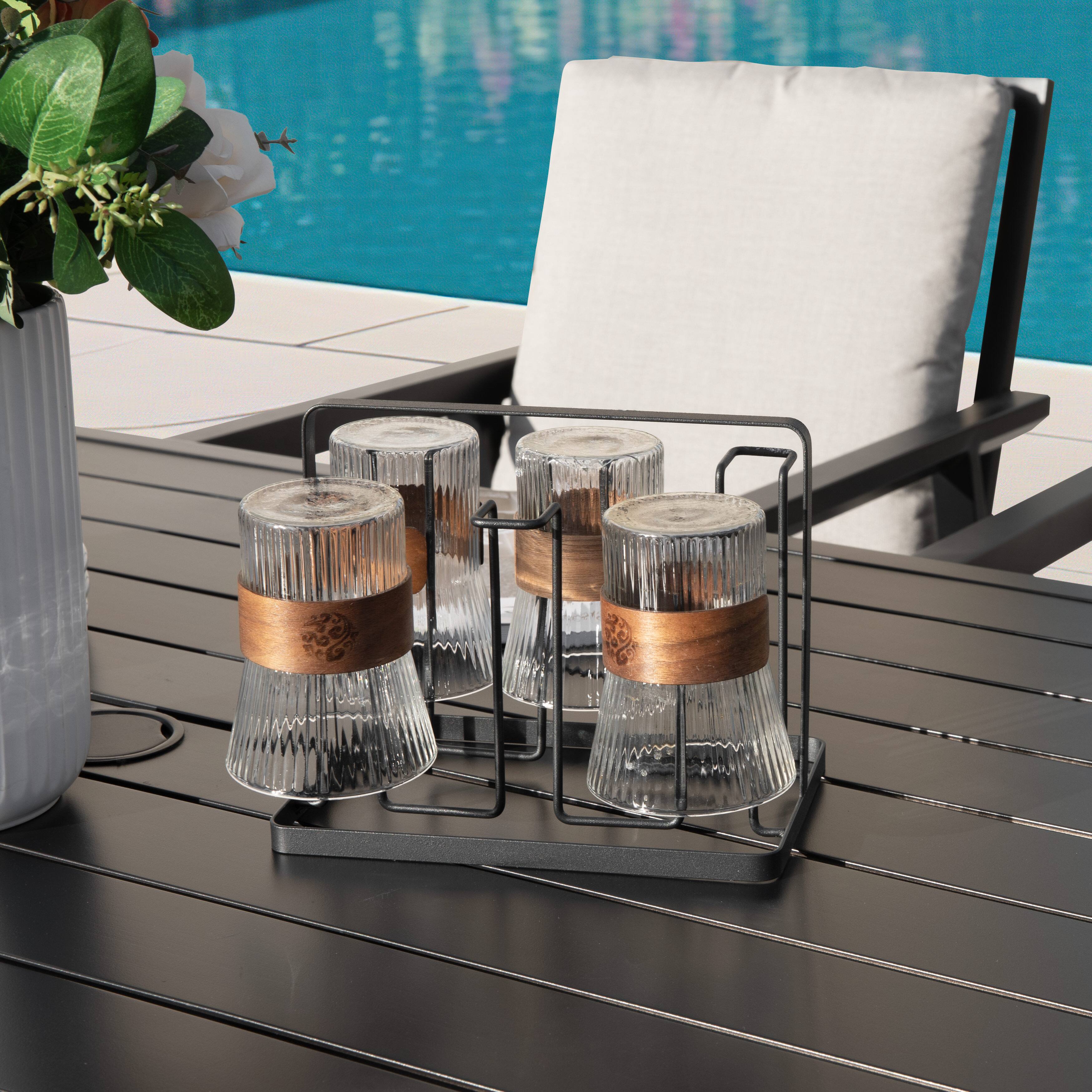 Back. Nuu Garden - Outdoor Aluminum Dining Table with 2’’ Umbrella Hole - Black.