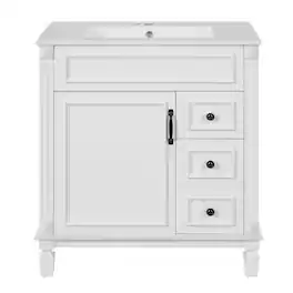 Boyel Living - 30 Inch Bathroom Vanity with Ceramic Sink and Storage Cabinet - White