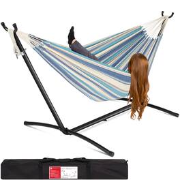 Best Choice Products - 2-Person Brazilian-Style Cotton Double Hammock with Stand Set w/ Carrying Bag - Ocean