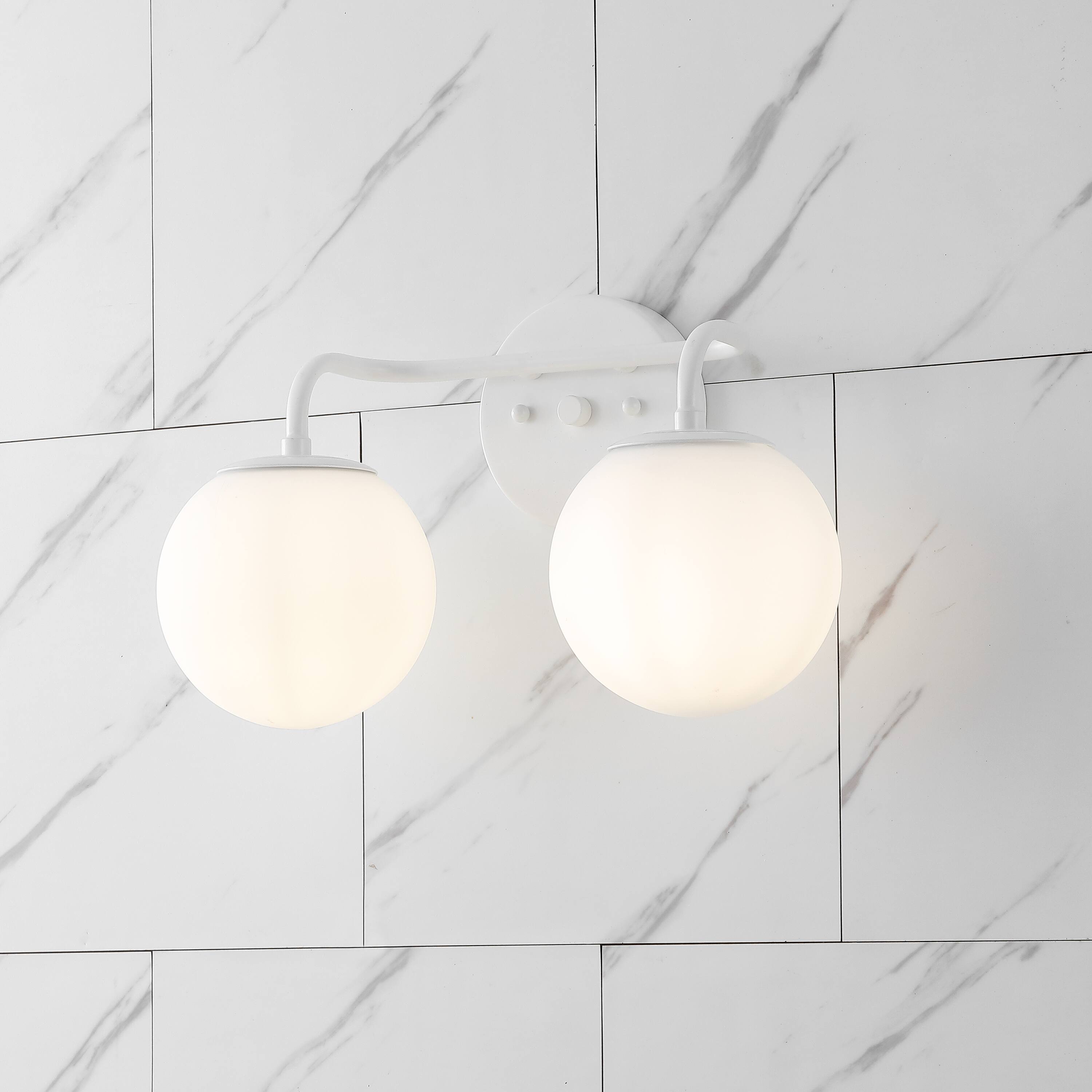 Alt View 8. Jonathan Y - Louis Parisian Globe 15" 2-Light Metal/Frosted Glass Modern Contemporary LED Vanity Light, White - White.
