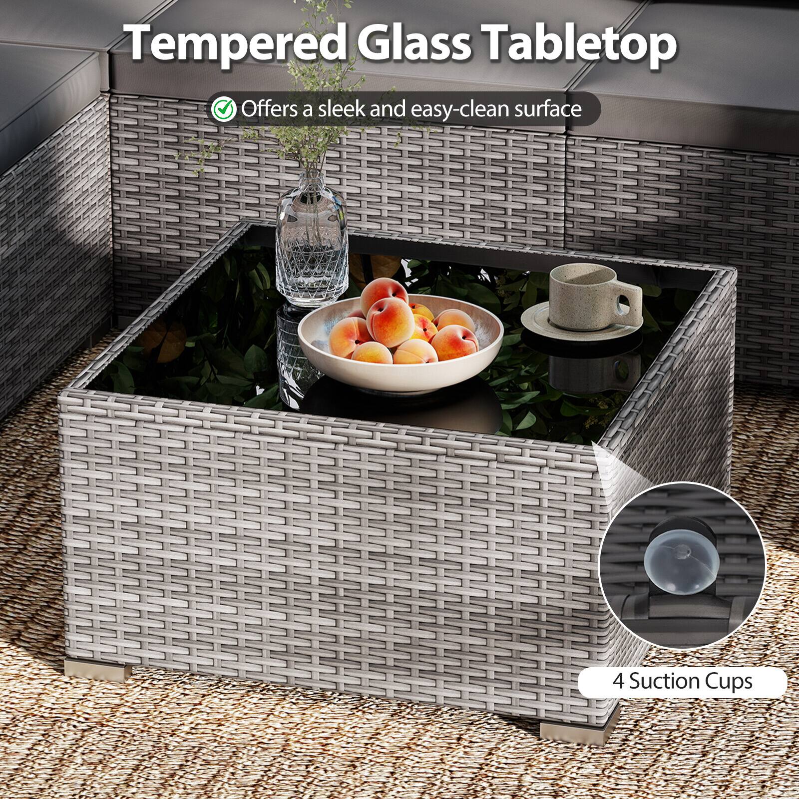 Tempered Glass Tabletop

- Offers a sleek and easy-clean surface
- 4 Suction Cups