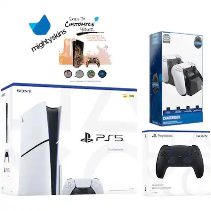 **mighty skins**
**Skins To Customize Your PS5 Slim Disc Edition**
**PlayStation 5 Slim Disc Edition**
**One Controller**
**Many Designs To Choose From!**
**SONY**
**PlayStation 5**
**4K HDR**
**CHARGEDOCK**
**PlayStation**
**DualSense Wireless Controller**
**For PS5**